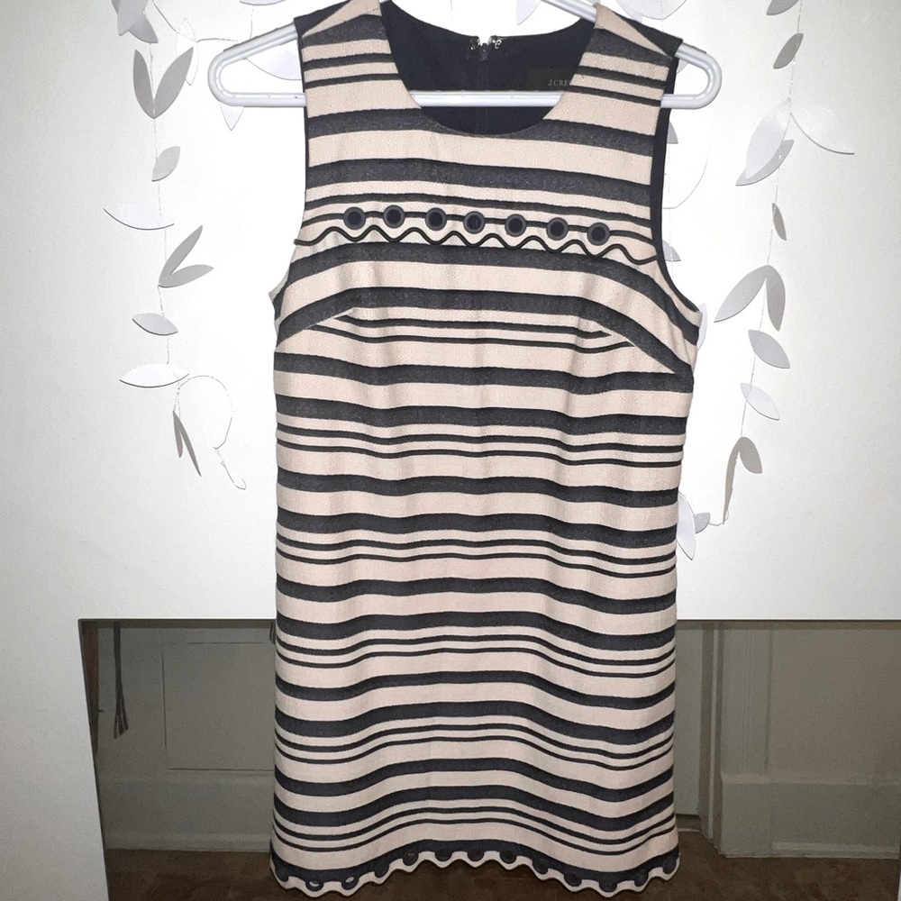 J. Crew Petite Striped Eyelet Hem Navy and White Dress